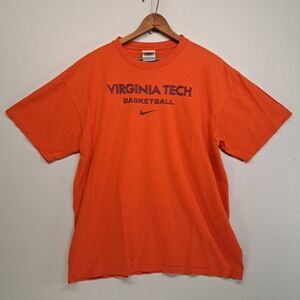 Vintage Nike Virginia Tech Hokies Basketball T-Shirt Large Orange Center Swoosh